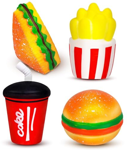 Anboor 4er-Pack Lebensmittel-Squishy-Spielzeug für Kinder und Erwachsene, Dehnbare Lebensmittel-Stressbälle, Simulation Fidget Spielzeug Sensorische Stressabbau Druckkugel