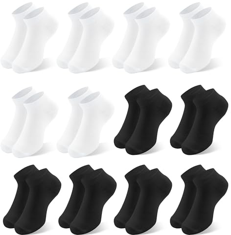 Desanlapi sneakers strumpor barn bomull 12 par sportstrumpor pojkar barnstrumpor småbarn strumpor skolbarn enkla färger unisex strumpor för vardag och sport, Svart x 6 vit x 6, 35-38 EU