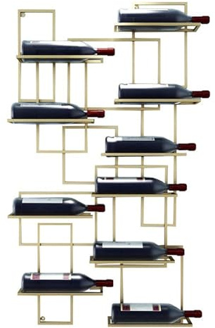 amhricho Weinregal Wandmontage Für 10 Flaschen, Wand-Weinregal Aus Metall, Spleißbarer Hängeweinhalter, Für Küche Speisekammer Bar Weinkeller (Color : Gold, Size : 1pcs)