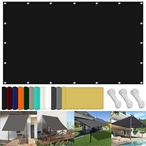 Gartenüberdachung 70 x 500 cm Windschutz Rechteck Balkon Sichtschutz Uv-Schutz-Polyestergewebe mit Seil Sonnenschutz Markise für Balkon Terrasse Und Garten, Schwarz