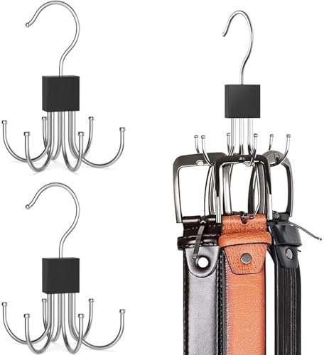 Belt Hanger, Multifunctional Coat Hanger Hooks, Rotatable Belt Organizer For Closet, 2 Pcs Anti Slip Tie Hanger For Wardrobe With 12 Hooks, Belt Hanger 360 Degree Closet Hanging Storage Organiser