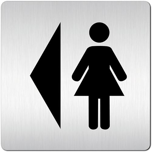 Türschilder24 XXL Schild - Türschild • 125 x 125 mm • Herren Damen Toilettten WC Pfeil Wegweiser Links Rechts • 1,5 mm Aluminium Vollmaterial • 100% Made in Germany (Damen links)