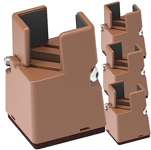 ANDRESLAD Adjustable Bed Risers for Furniture Legs 5cm Height Platform Bed Lifters 22-42mm Compatible Desk and Chair Leg Risers 4pcs Brown Set for Bedroom and Living Room