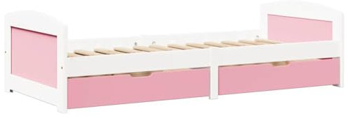 vidaXL Tagesbett mit 2 Schubladen ohne Matratze Weiß Rosa 90x200cm, Sofabett, Beistellbett, Tagesbett Holz, Gästebett, Schlafsofa