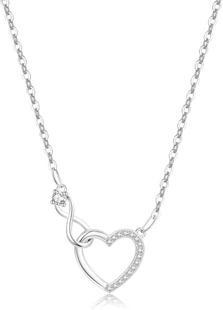 VEEDOFA Halskette Damen 925 Sterlingsilber, Unendlichkeitssymbol Herz-Anhänger mit Zirkonia, Silberkette für Frauen mit Gravur, Elegantes Schmuckgeschenk als Geburtstagsgeschenk