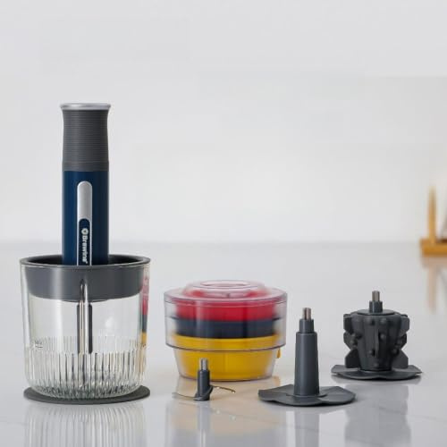 Brewine USB Cordless Vegetable Chopper & Garlic Peeler, 400ml Glass Bowl, Chop, Mince, Puree & Whisk, Stainless Steel Blades, Anti-Skid Pad, One-Touch Operation, 3 Mini Bowls