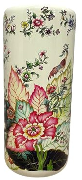 AcaciaHome Durable Ceramic Round Umbrella stand–Perfect Holder for Home, Office, & Entryway - Adds a Sophisticated Touch to Living Spaces for Canes, & Walking Sticks (Pink Floral)