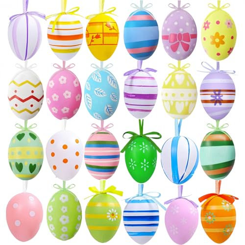 HenfuME 24 Pezzi Ovetti Pasquali da Appendere,Uova Decorative Pasquali,Albero di Pasqua da Decorare, Uova Pasquali Decorative,Easter Eggs,Uova Pasquali per Decorare Interni Ed Esterni