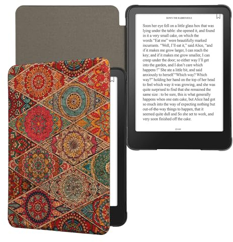 kwmobile Hülle kompatibel mit Amazon Kindle Paperwhite (2024)/Colorsoft - Kork eReader Schutzhülle Cover Case - Mandalakacheln Pink Rot Blau