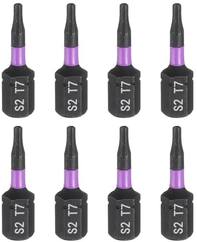 QUARKZMAN 8Pz TT7 Inserti per Avvitatore Torx 1/4 Gambo Esagonale 25mm/1 Lunghezza Punte per Cacciavite Magnetico 6 Punte Esagonali a Stella in Acciaio S2 con Foro per Trapano Elettrico