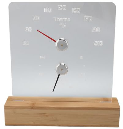 2 en 1 du Thermomètre Sauna Hygromètre RVB Base de Bois Clair, Grand Nombre 1800mAh Batterie Rechargeable, Installation Facile, Fahrenheit pour la Chambre de Sauna, Hôtel, Vapeur