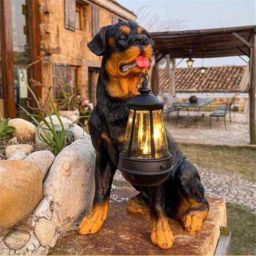 Statues de chien de jardin avec lumières solaires, décoration de figurine de chien réaliste, statues de jardin de chien avec lanterne solaire, ornements chien solaires, décoration figurine chien,B