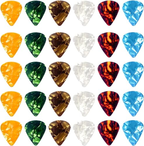 30Pcs Colorful Guitar Picks Plectrums Guitar Accessories Celluloid Guitar Picks 0.5 0.75 1.0 mm Thin Variety Love Heart Natural Feel, Warm Tone for Bass Acoustic Electric Guitar Uku