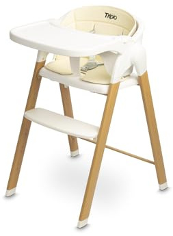 CARETERO - 3 in 1 Hochstuhl Baby - Hochstuhl mit Neugeborenenaufsatz - ab 6 Monate bis 15 kg, Kinderhochstuhl Klappbar, mit Fußstütze, mit Tisch Abnehmbar, Mitwachsend, Höhenverstellbar - Triplo Beige