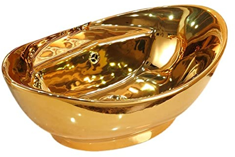 oaxroe Sink Bathroom Ceramic Gold Color Wash Basin Bathroom Countertop Sinks Hotel Ceramic Art Basin Vessel Sink Bathroom Sink Countertop(Single Basin)