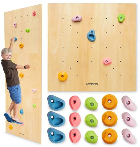 Mamabrum Holzkletterwand für Kinder mit 15 Griffen - 3 Montagepaneele mit Verstellbarkeit - Für Kinderzimmer - Max 100 kg - Ab 3 Jahre - Aktiver Homespaß