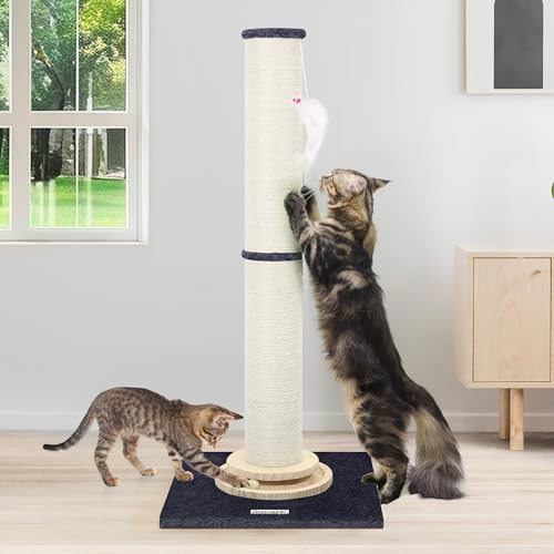 Globlazer Kratzstamm XXL, Kratzsäule Groß Stabil hoch 90 cm & 50 cm 2 IN 1 mit Plüsch Katzenspielzeug 11cm Dicker Stamm Sisal Holz Trackingball, Kratzbaum XXL für Große Katzen (SC35, Dunkelgrau)