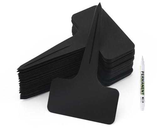 Pflanzenschilder 100 Stück Kräuterbeet Kräuterspirale Pflanzenstecker Pflanzetiketten Zum Beschriften, 1 Stück Markierstift Pflanzenschilder,Pflanzenschilder Zum Beschriften, Pflanzen Grow(Schwarz)