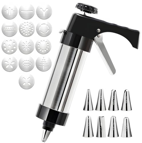 byepica Macchina in acciaio inox, set di pressa per biscotti con manico regolabile, stampi di varie forme, utensile manuale per cuocere in casa, lunghezza 22 cm, larghezza 6 cm