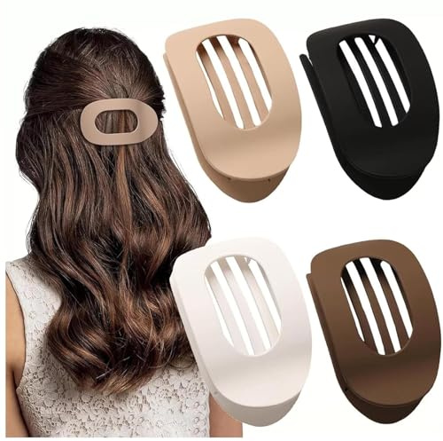 Pince à cheveux Benglatt,pince à cheveux simple et élégante en forme de bec de canard grande pince plate mate antidérapante,incurvé,pinces à cheveux plates et sûres à dents intérieures (4pc)