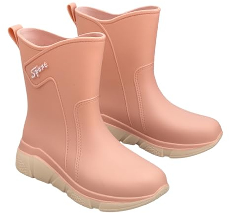Wellington Boots, Women's Rain Shoes, Warm, Half-Height, Waterproof, Non-Slip, Comfortable Rain Boots, Plain, Trendy, Thick Sole, Solid Rain Boots, Outdoor Mud, Garden Shoes, 36-40, red, 4