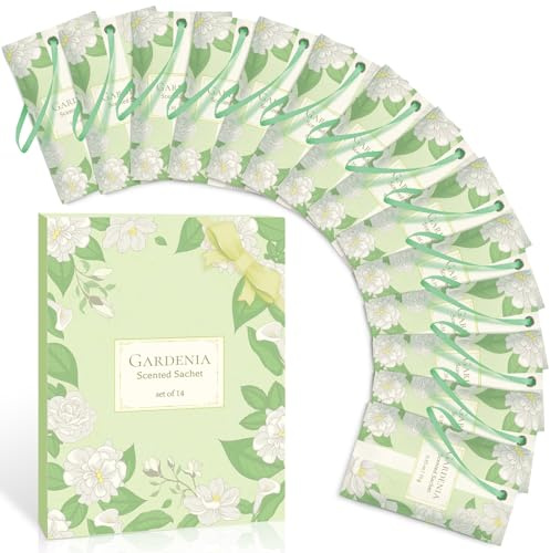 Scent-Hi Scented Sachets, Gardenia Fragrance, Wardrobe Fresheners, 14 Pack for Clothes, Cupboard, Drawers, Car