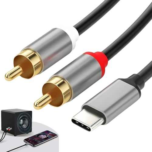 Tipo C a 2 RCA Audio Cavo, 1M DAC Chip HiFi Audio Stereo Type-C to 2 RCA Maschio E Splitter Cavo Convertitore Stereo per Telefono Computer Portatile Tablet Home Cinema DVD Amplificatore