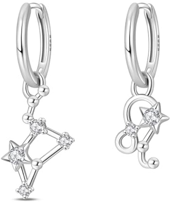 HUIPOJUE Boucles d'oreilles en argent sterling pour femme - Hypoallergéniques - Avec zircone cubique - Cadeau d'anniversaire astrologique pour elle, Argent sterling