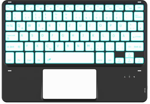 CACOE Bluetooth Tastatur mit Touchpad, Kabellose mit 7 Farben Beleuchtete | [QWERTZ] Bluetooth Tastatur 10 Zoll Kompatibel mit Samsung A11 Plus / A9 Plus / S10 Lite / S10 FE, Schwarz