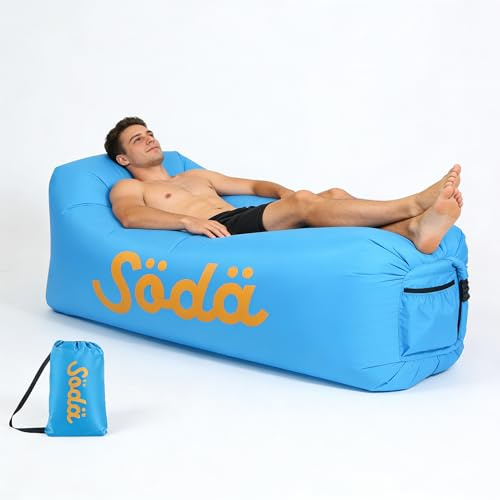 Xiyocadt Aufblasbares Sofa Luftsofa 160×75×55 cm – Tragbare Faltbare Outdoor Liege mit Tragetasche, Bequeme Aufblasbare Couch für Camping, Strand, Garten & Reisen (Blaue Piranha)