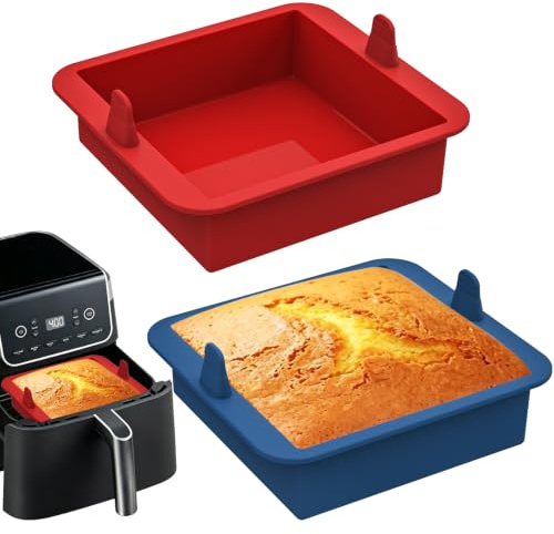 webake Lot de 2 moules à gâteau carrés en silicone pour friteuse à air comprimé 16 cm | Moule en silicone carré pour friteuse à air comprimé - Pour pain, boîte, gâteau - 16 x 15,6 x 5 cm