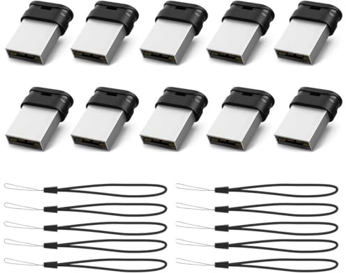 RAOYI Paquete de 10 unidades flash USB de 64 GB, USB 2.0 Mini Fit Memory Stick Ultra Slim Drive Jump Drive Zip Drive Pen Drive con cordón, color negro