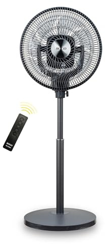 SOGO Ventilador de Pie 40 cm 65W con Oscilación 360° - 3 Velocidades, Altura Regulable, Cabezal Multidireccional y Base Estable - Ventilador Potente para Hogar y Oficina, Color Negro