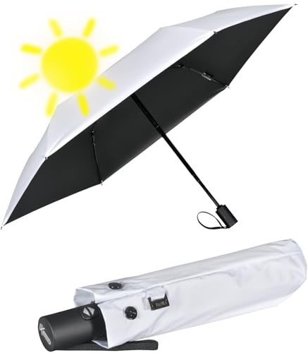 iX-brella Mini parapluie solaire avec ouverture et fermeture automatique avec protection UV et contre la chaleur, Blanc/noir - Protection contre les UV et la chaleur, 92 cm, Parapluie de poche