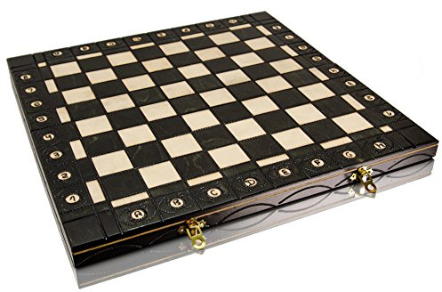 Folding SCHWARZES Schachbrett 41cm / 16in hölzernes Verziertes Schachbrett mit Plastikeinsätzen