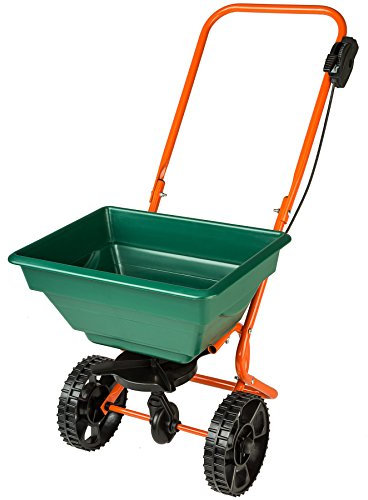 tectake® Lawn Spreader with 25-Litre Capacity & Adjustable Spread Rate, Robust Grit Spreader with Durable Steel Frame & Large Wheels for Easy Handling, Ideal Grass Seed, Fertiliser & Salt Spreader