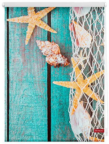 Lichtblick Klemmfix Tageslicht-Rollo mit Motiv, ohne Bohren, Blickdicht, Seitenzugrollo, Made in Germany, Bretter Beach - Petrol 120 x 150 cm (B x L)