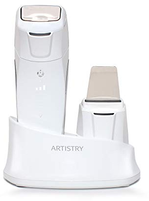 Dermasonic Device ARTISTRY deeply cleanses pores using 30,000 Hz ultrasonic vibrations, while powerful Derma Ion Galvanic massages skincare ingredients deep into the skin.