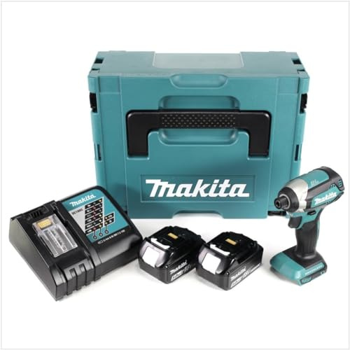 Makita Visseuse à percussion sans fil DTD 153 RTJ 18 V dans Makpac + 2 batteries Li-ion BL 1850 B 5,0 Ah + 1 chargeur DC 18 RC
