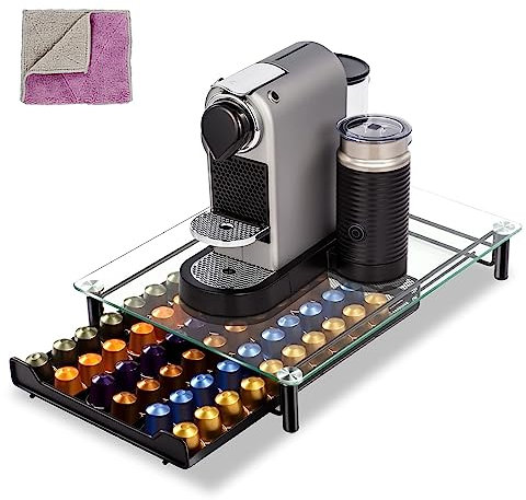 Masthome Portacapsule per Nespresso 60pz,Cassetto Porta Capsule per Nespresso con Cassetto in Metallo e Supporto per Macchina da Caffè,Cassett Porta Cialde Caffè per Cucina,con 1 Panno per la Pulizia