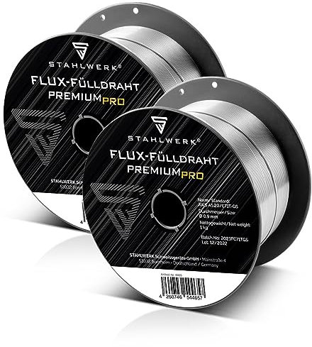 STAHLWERK FLUX Fülldraht Ø 0,9 mm 2er Set E71T-GS – je 1 kg D100-Spule für 16 mm Dorn, universell einsetzbar, selbstschützender Schweißdraht zum Schweißen ohne Gas, geeignet für viele MIG/MAG-Geräte