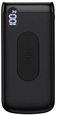 MYYING ELE Qi Charger Wireless Power Bank 10000mAh Fast Charging External Battery Pack with LED Display and Dual USB & Dual Input Compatible with Qi Enabled Smartphones Devices, Black
