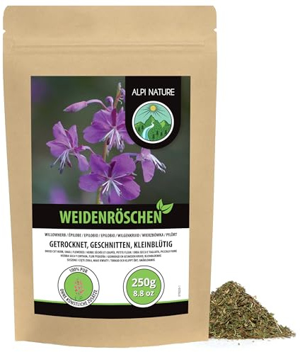 Alpi Nature Epilobio Infusión 250g, Sauce llorón Seco y Cortado con Pequeñas Flores, Epilobio Te