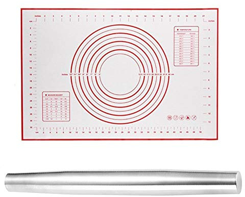 Mattarello – Mattarello regolabile in acciaio inox o legno o gel di silice per cuocere biscotti Chapati, pasta di fondente, pasta di pasticceria, pizza e croste. Tre misure (con opaco)