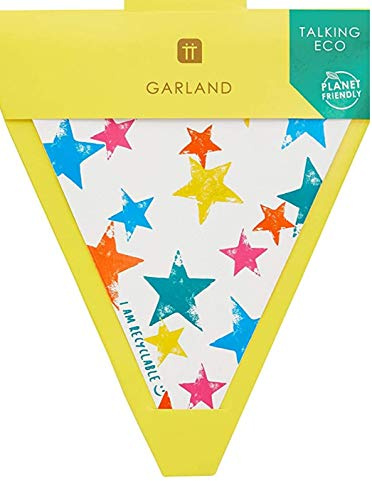 Talking Tables 1 Papierstern-Ammergirlande 4m – Bunte Sternenwimpel für Kindergeburtstag & Partydeko – Regenbogenfarben – Schlafzimmerdekoration – Maße: 4m x 12 Wimpel