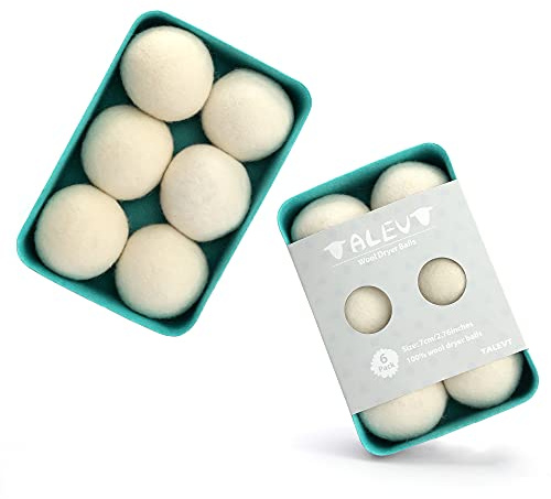 TALEVT 100% Wool Dryer Balls 6 Pack, Chemical Free & Reduce Wrinkles & Static Cling, Saving Energy & Time,Anti Static, Odorless,Soften Cloth