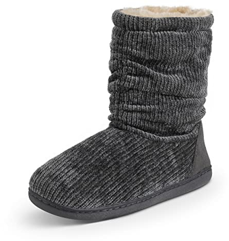 Polar Women’s Slip-On Slipper Boots - Sherpa Fleece Lined House Shoes with Memory Foam & Durable Rubber Sole - Warm Indoor Outdoor Winter Comfort Footwear for Ladies - Grey - UK 6