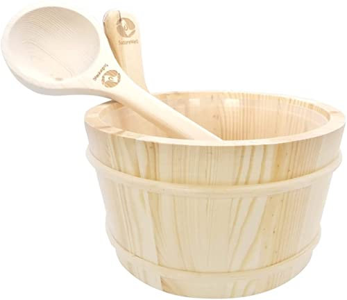SudoreWell® Set di secchio per sauna, 4 l, in legno di pino di alta qualità e mestolo