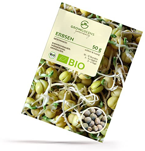 Bio Erbsen Sprossen Samen - Microgreens Saatgut ideal für die Anzucht von knackigen Keimsprossen auf der Fensterbank