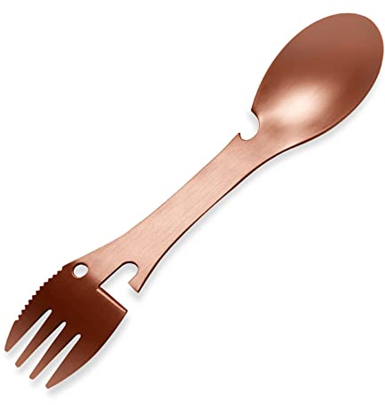 5 in 1 Sporks Stainless Steel Camping, Spoon Fork Knife Combo with Bottle Can Opener, Multifunctional Travel Utensil for Outdoor Backpacking, Hiking, Hunting, Fishing (Rose Gold)
